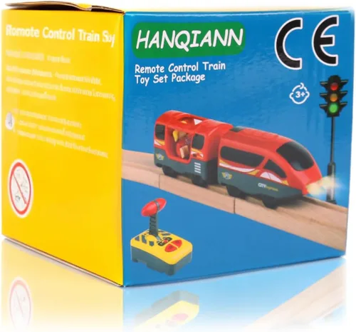 Vista 9 de Tren a pilas para pista de madera, potente locomotora con motor de control remoto, juguete de tren con luz y sonidos, regalo para niños pequeños