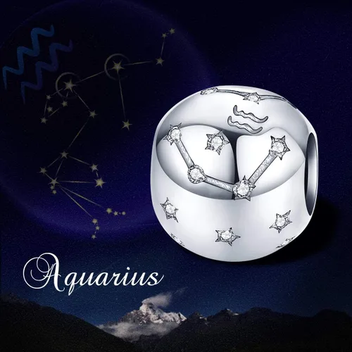 Vista 4 de FOREVER QUEEN Letrero de estrella del zodiaco de plata de ley 925, dije de cuentas para pulseras, collar de 12 constelaciones compatible con pulsera