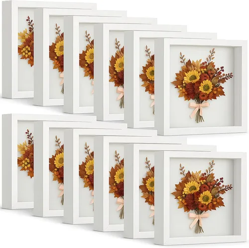 Vista 13 de Tuanse 12 Piezas Caja de Sombra a Granel Estuche de Exhibición Caja de Sombra de Plástico Marco de Fotos para Fotos Flores Ramos de Boda Memorial