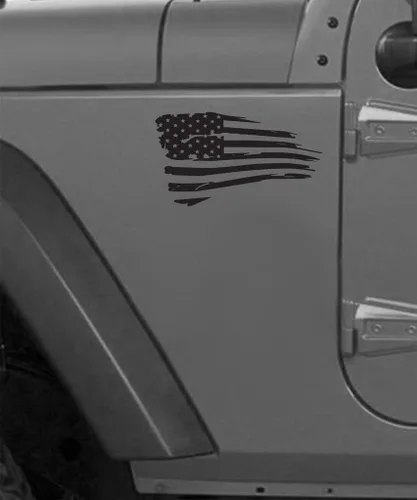 Vista 2 de Bandera americana Distressed vinilo 1 Izquierda 1 Derecho, Negro satinado Brillo negro