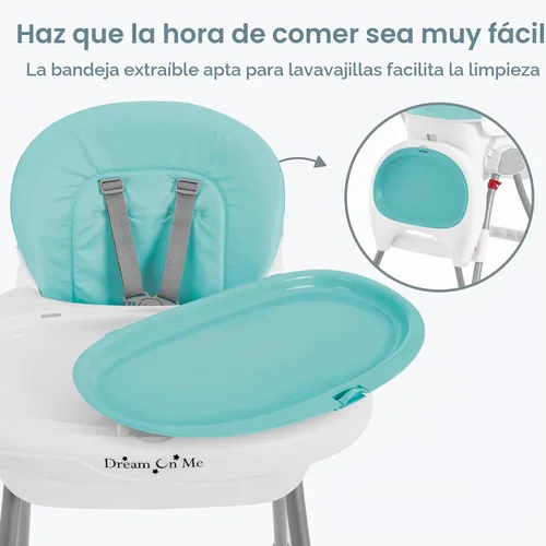 Vista 5 de Dream On Me Silla alta portátil 2 en 1 Tabletalk, silla alta compacta convertible, ligera, color aguamarina