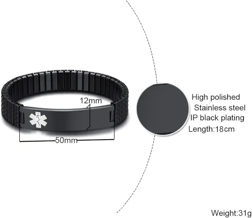 Vista 2 de VNOX Pulsera elástica de acero inoxidable chapada en negroplataoro para mujer y niña