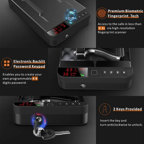 Vista 2 de Z ZLJUAN - Caja fuerte portátil para armas y pistolas con pantalla LCD de temperatura, humedad, huella digital biométrica, cerradura con teclado