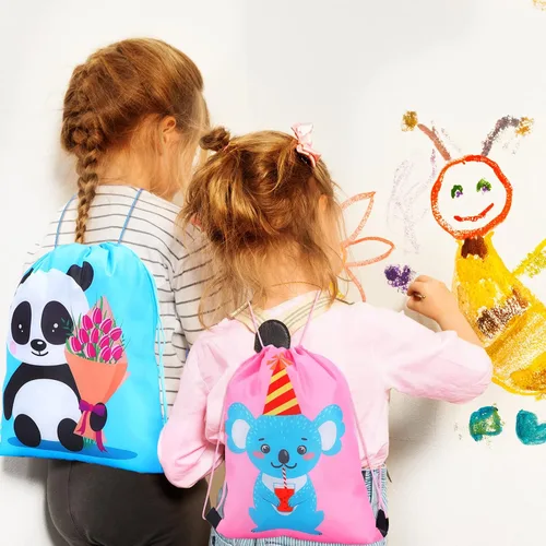 Vista 5 de Shappy Paquete de 24 bolsas con cordón para recuerdos de fiesta, diseño de animales de dibujos animados, golosinas para niños, regalo de cumpleaños
