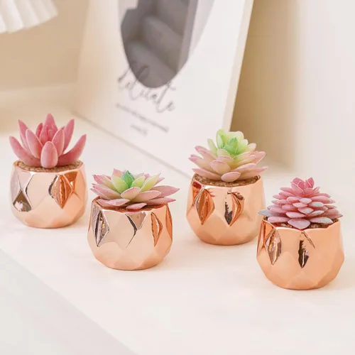Vista 7 de Tiita Paquete de 4 Suculentas Artificiales Falsas en Macetas, Mini Plantas Falsas de Oro Rosa para Escritorio de Mujer, Pequeñas Suculentas Falsas