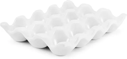 Vista 17 de Flexzion Bandeja de Cerámica para 12 Huevos - Portahuevos de Porcelana para Docena Completa Contenedor Organizador de Almacenamiento Soporte