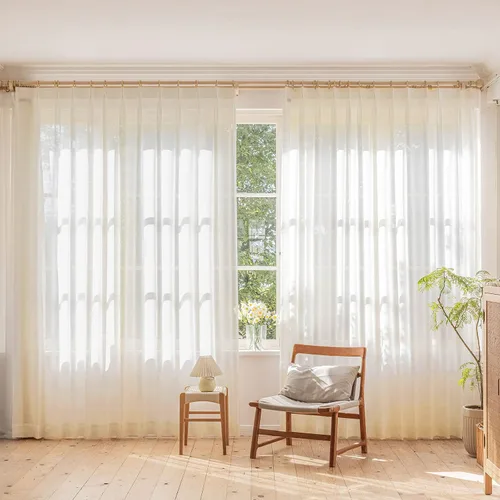 Vista 4 de Cortinas semitraslúcidas beige para sala de estar de 54 pulgadas de largo, paneles de ventana plisados con textura de lino para dormitorio, cortinas