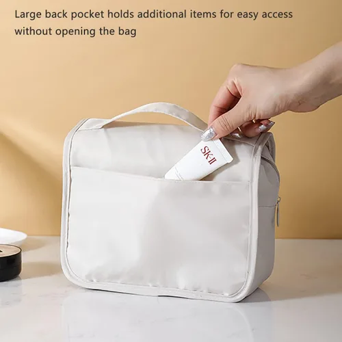 Vista 4 de Neceser de viaje colgante para mujer, bolsa de maquillaje resistente al agua, organizador de cosméticos para accesorios de viaje, artículos de Beige