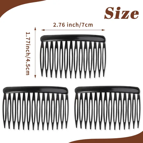 Vista 2 de Peines laterales TaShow para mujeres con cabello fino y delgado, peines decorativos de 14 dientes para mujeres, niñas, velo nupcial (negro)