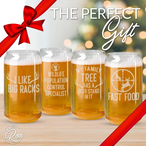 Vista 4 de Regalos de cazador para hombres – Juego de 4 latas de cerveza de cuernos – Regalos divertidos para cazadores de ciervos – Regalos únicos de caza