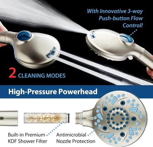 Vista 5 de AquaCare High Pressure 10-mode Filter Handheld Shower Head with Built-in Power Wash - Clean Tub, Tile & Pets, Remove Chlorine, Metals & Toxins from