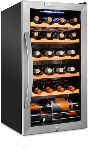 Vista 9 de Schmecke - Refrigerador de vino con compresor de 34 botellas con cerradura Gran bodega independiente Refrigerador de vino digital 41f-64f