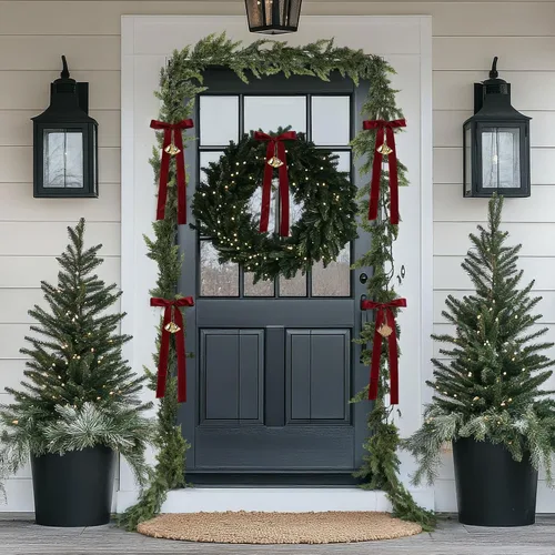 Vista 6 de Suncalla 17 pies extra larga guirnalda de Navidad artificial de cedro pino ciprés con cintas y campanas decoraciones de pino de toque real