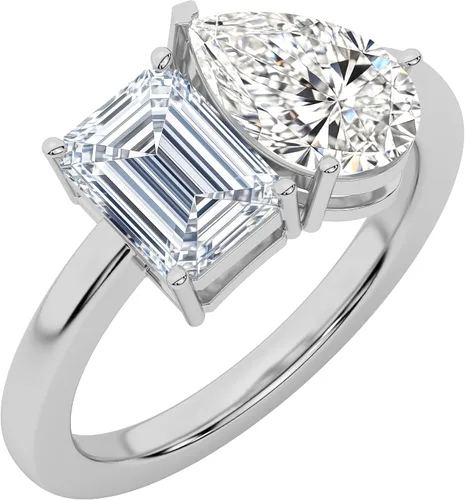 Vista 2 de Anillo de compromiso de oro y diamante Houston Diamond District, diseño de infinito retorcido, con centro redondo de corte brillante I-J I2 Platinado