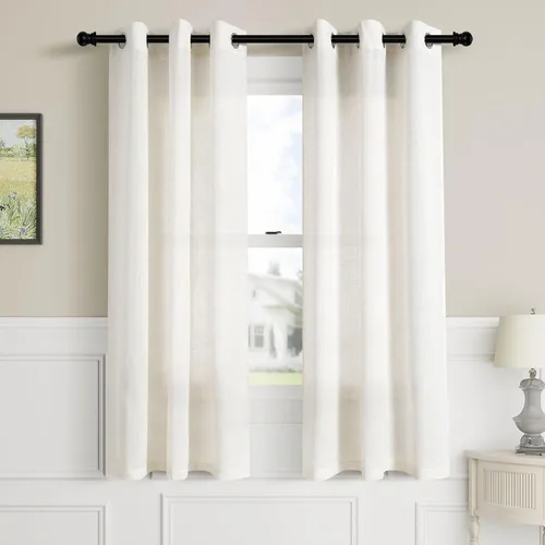 Vista 65 de Cortinas de lino negro para dormitorio y sala de estar de 84 pulgadas de largo, juego de 2 paneles, para habitación de niños, filtro de luz