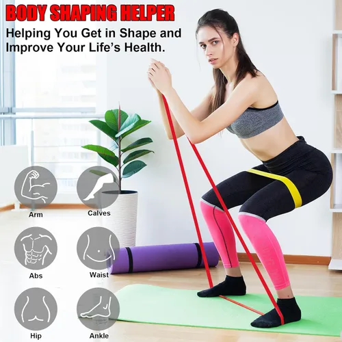 Vista 3 de 6 bandas de ejercicio de resistencia para entrenamiento, bandas elásticas para fitness, yoga, pilates, estiramiento, entrenamiento de fuerza
