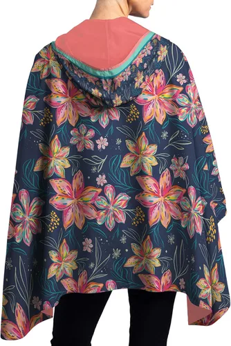 Vista 14 de RainCaper Cherry Blossoms Poncho de lluvia para mujer con capucha reversible Flores de cerezo