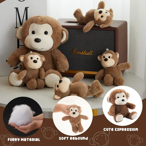 Vista 2 de Lewtemi 5 piezas de animales de peluche grandes de mono con 4 lindos monos de peluche suaves animales de peluche para niños y niñas, regalos