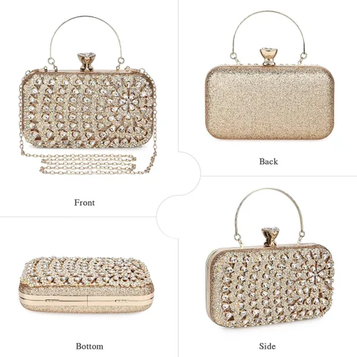 Vista 6 de UBORSE Bolso de mano de cristal de pavo real para mujer, bolsos de noche, con diamantes de imitación formales, con purpurina, para boda, novia