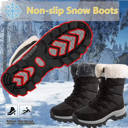 Vista 4 de Botas de nieve para mujer, botas de invierno para mujer, botas de invierno cálidas con forro de piel, botas de invierno para mujer, botas de nieve