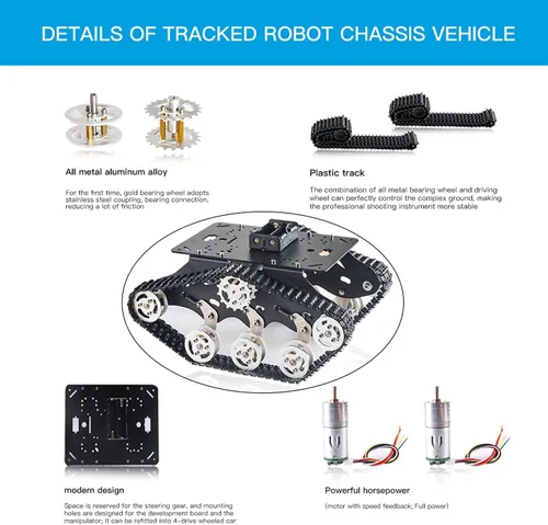 Vista 3 de Chasis de tanque de robot de absorción de impactos profesional TS300 con soporte de suspensión para Arduino Raspberry Pie, modelo de seguimiento RC