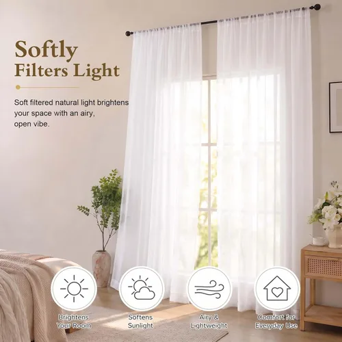 Vista 2 de OWENIE White Sheer Curtains 96 Inches Long 2 Panels for Living Room 52 Wide