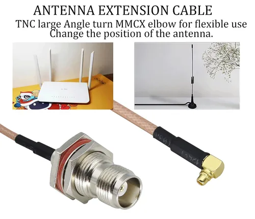 Vista 6 de RG316 TNC hembra a MMCX macho Cable de ángulo recto MMCX macho enchufe de ángulo recto a mamparo TNC Cable de extensión aérea hembra para antena