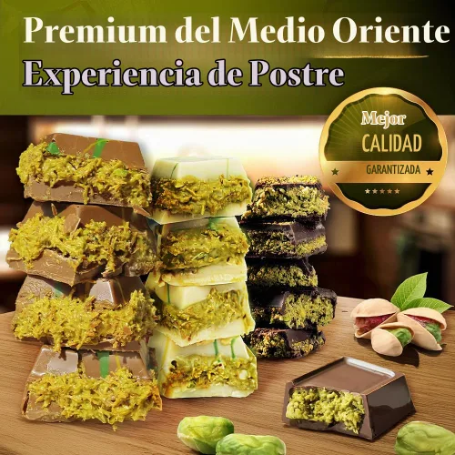 Vista 7 de Paquete Variado de Chocolate Dubai – 7 unidades, 3 de Chocolate con Leche, Oscuro y Blanco + 2 Obleas Dubai + 2 Mini Barras – Elegante Caja