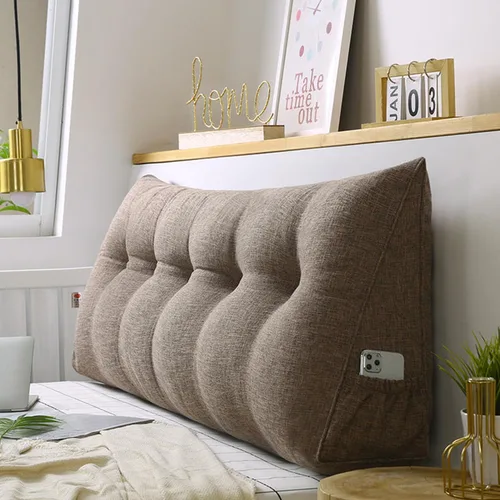 Vista 11 de Almohada triangular grande para cabecero de lectura, almohada de lino y algodón para sofá cama, cojín de apoyo de posicionamiento con funda Rosa