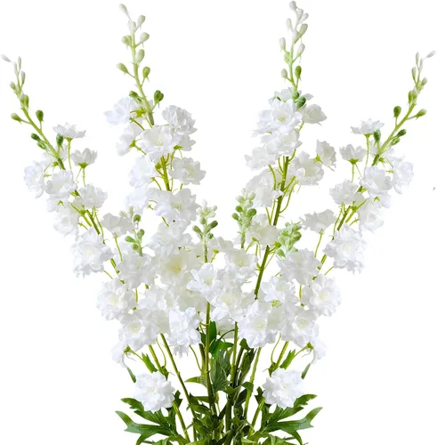 Vista 14 de ZYTUYO Flor Artificial de Delfinium 4 Piezas 85 cm Flor de Espuela Artificial de Tallo Largo Ramos de Flores de Seda Artificiales Planta