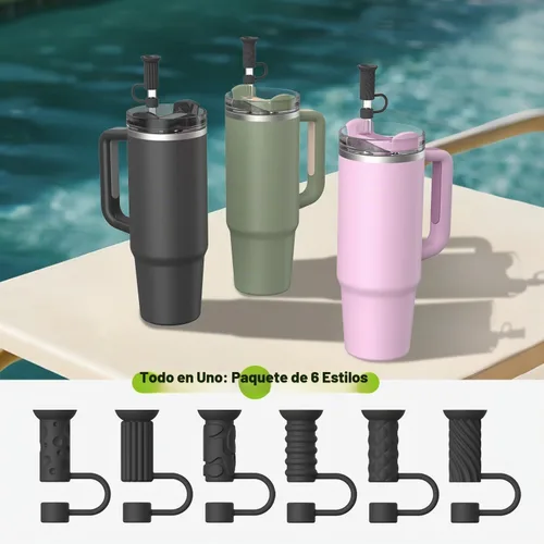 Vista 5 de 6 piezas de tapas con base de succión para pajitas, 0.4in/10mm, topper para pajitas para vaso Stanley 30/40 oz, negro