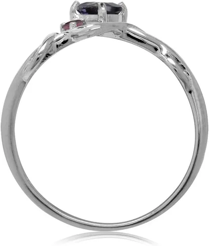 Vista 3 de Silvershake Petite - Anillo de plata de ley 925 chapado en oro blanco con piedras preciosas auténticas para mujer