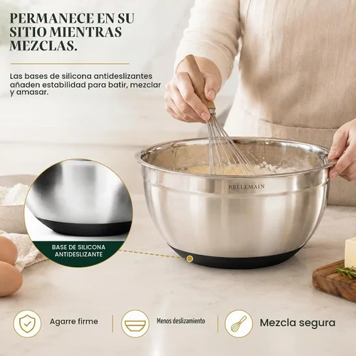 Vista 5 de Bellemain Juego de cuencos para mezclar con tapas, cuencos de acero inoxidable con tapas herméticas, recipientes de almacenamiento de alimentos
