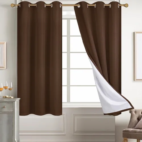 Vista 52 de Diraysid Cortinas 100% opacas de lino beige para dormitorio, con ojales, aislamiento térmico, cortinas de oscurecimiento de habitación