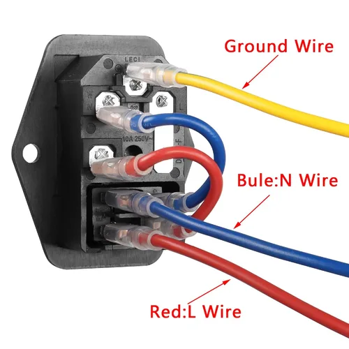 Vista 6 de Interruptor basculante de 6A 250 V, enchufe de módulo de entrada, fusible de 10 A con luz indicadora, cable de 18 AWG de 3 pines IEC320 C14