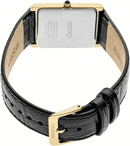 Vista 3 de SEIKO Essentials Watch for Men - Essentials Collection - Water Resistant with Stainless Steel Rectangular Case and Leather Strap
