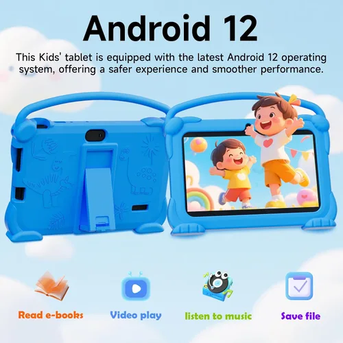 Vista 2 de YQSAVIOR Tabletas para niños, Tablet Android 12 para niños, 4 GB RAM 32 GB ROM, Tablet para niños pequeños de 7 pulgadas con pantalla IPS, control