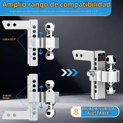 Vista 4 de Tlvuvmo Adjustable Drop Trailer Hitch Fits 2‑Inch Receiver 8 inch Rise/Drop