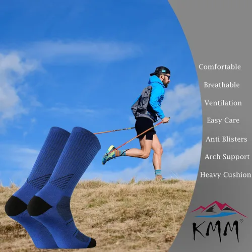 Vista 4 de KMM Men's Merino Wool Cushion Crew Socks Moisture Wicking Control Medium Weight Warm for Outdoor Hiking Hike Trail Cycling