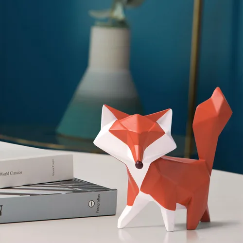 Vista 8 de HAUCOZE Figura de estatua de zorro moderna escultura de animal para decoración del hogar, arte geométrico, regalo para estante, escritorio, sala