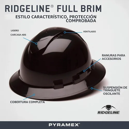 Vista 5 de Pyramex Ridgeline - Casco duro de ala completa, ventilado, con suspensión de trinquete de 4 puntos Negro