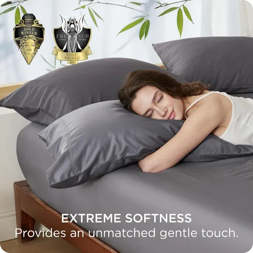 Vista 4 de Bedsure Fundas de almohada de tamaño estándar, fundas de almohada refrescantes, rayón derivado de bambú, color gris oscuro, juego de 2, fundas