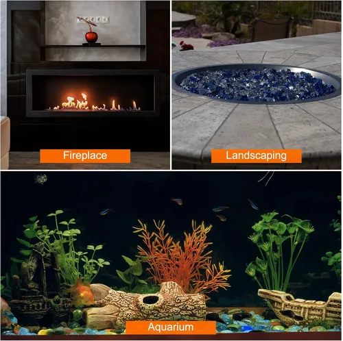 Vista 5 de uxcell Cuentas de vidrio de fuego para hoguera, 0.669-0.748 in, 11.64 oz/0.78 libras, rocas de cristal brillantes para pecera, acuario, suculentas