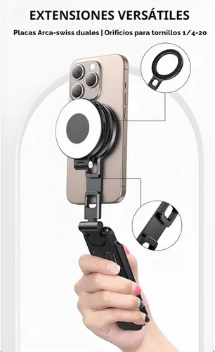 Vista 2 de Trípode magnético para iPhone 16/15/14/13/12 Plus Pro Max, trípode de aluminio mini Magsafes para iPhone y Magsafes, diseño de doble cara, tornillo