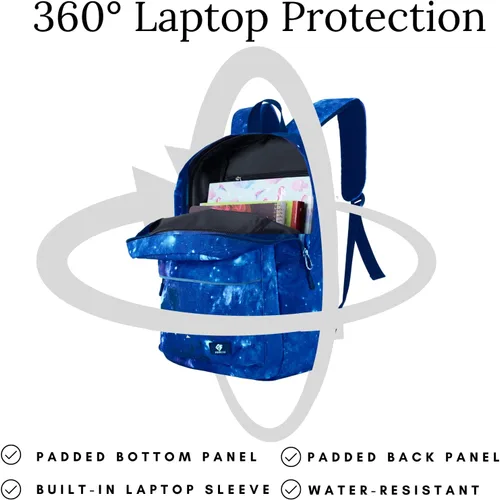 Vista 4 de Fenrici Mochila para niños, niños, mochila para la escuela, bolsas para libros con compartimento acolchado para laptop, 17 pulgadas, Azul