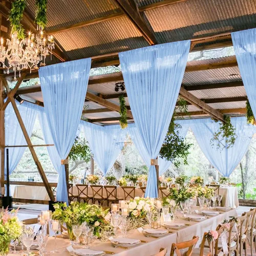 Vista 4 de MODFUNS Cortinas de boda para decoración de techo, cortinas de arco de boda azul bebé, 5 x 20 pies, 2 paneles de gasa transparente, cortina de tul