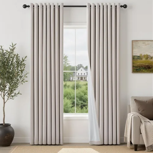 Vista 10 de Cortinas de 100 pulgadas extra anchas 100% opacas marfil con ojales, lino Natural