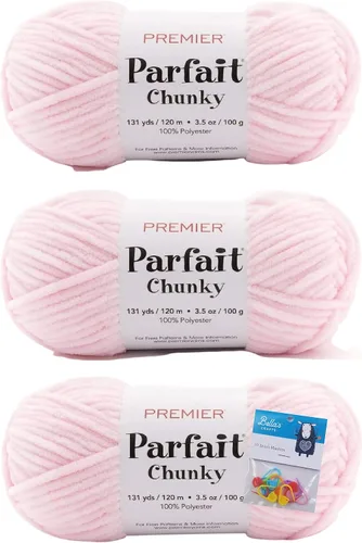 Vista 33 de Premier Yarns Parfait - Ovillo de felpilla grueso, 3.5 onzas, 6 unidades, peso súper voluminoso, paquete de 3 unidades con marcadores de puntada