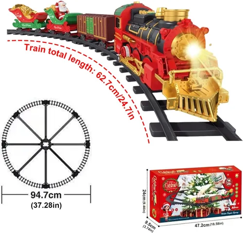 Vista 2 de Juego interactivo de ferrocarril navideño – Locomotora giratoria con 8 melodías de efectos de niebla y parada automática perfecta para decoración