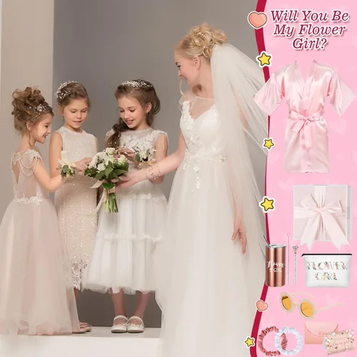 Vista 7 de Sieral Juego de 10 cajas de propuestas para niña de las flores, regalo con texto en inglés "Will You Be My Flower Girl", juego de caja de propuesta